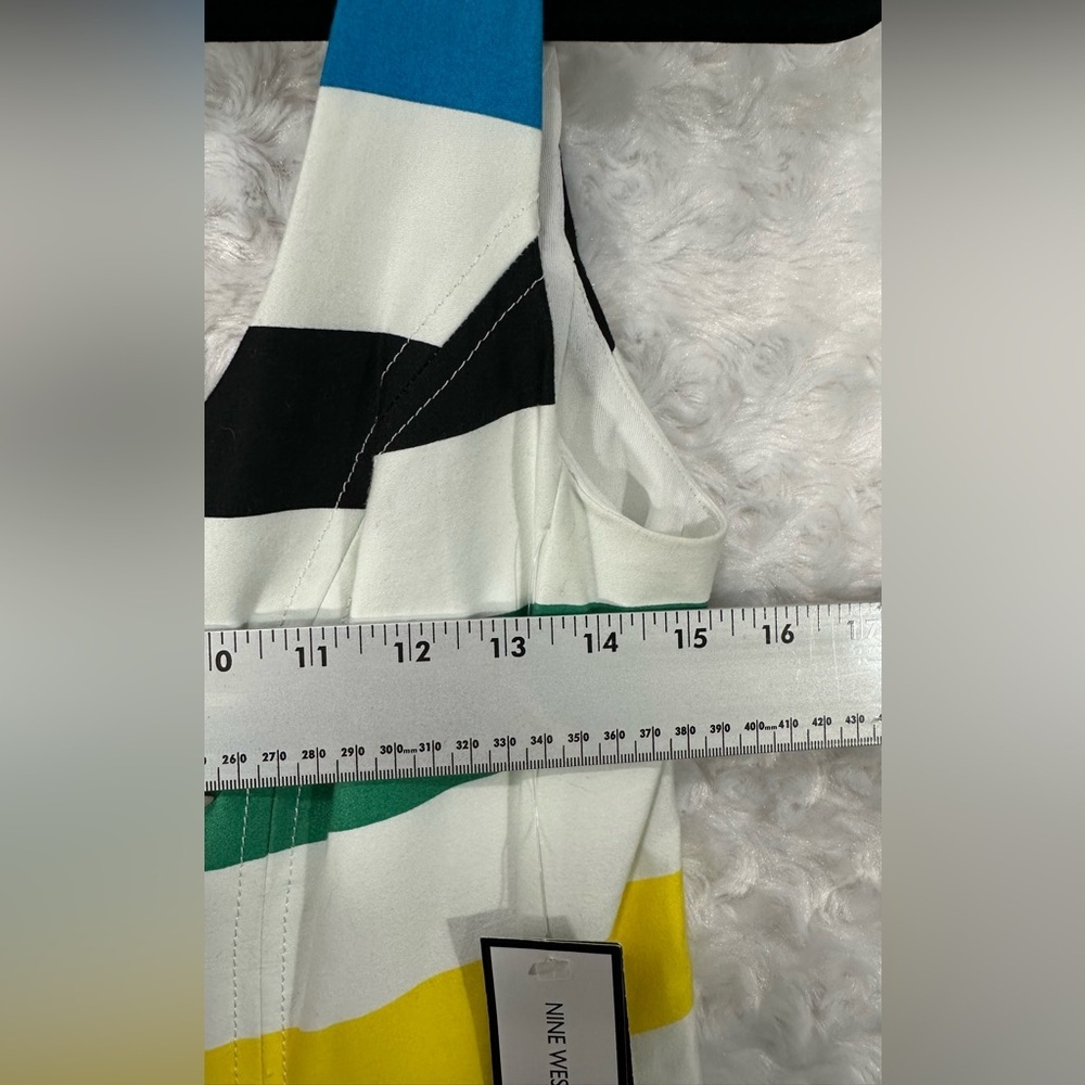 Nine West Womens Size 4 Black Multi Stripe Pocket Summer Spring Midi Dress NEW - Picture 6 of 15